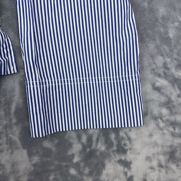 J Crew Top Womens 16 Funnelneck Striped Shirt Button Shoulder Blue White G9944 - Picture 5 of 9